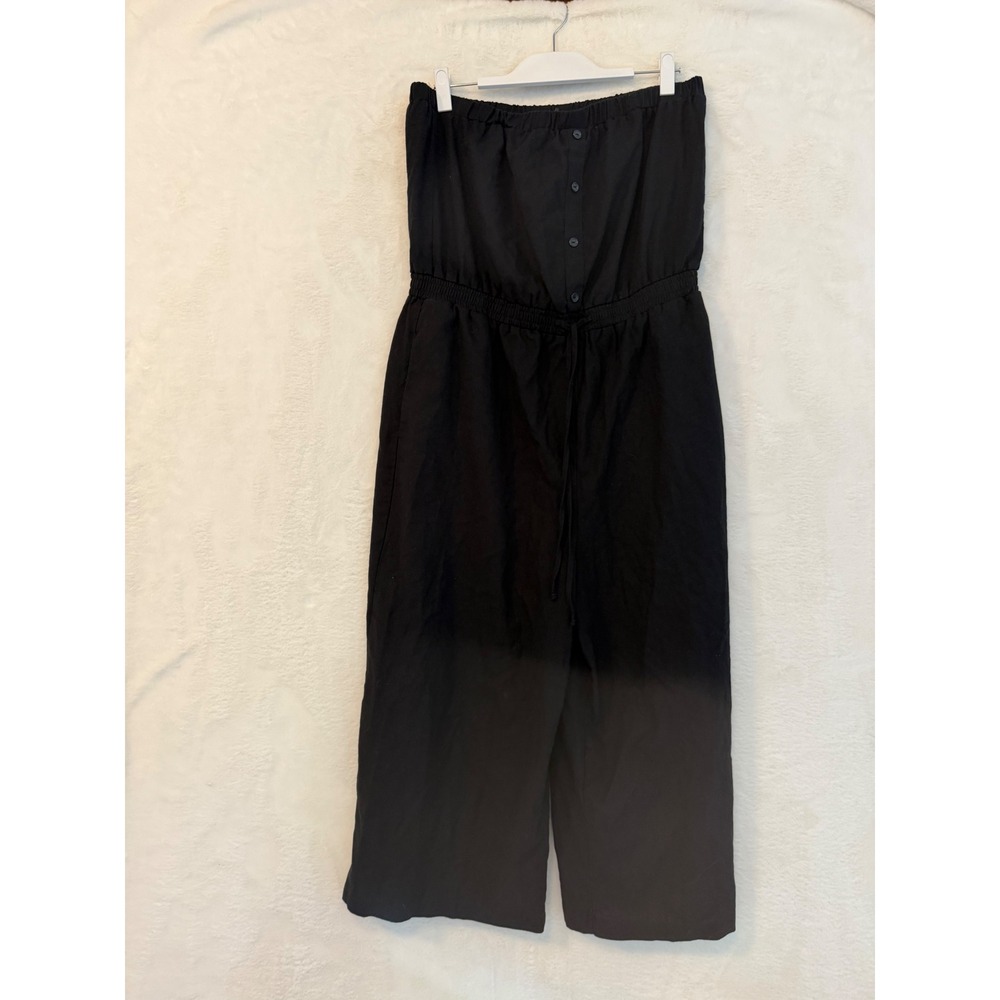 Ciso Sono Los Angeles Black Strapless Linen Blend Wide Leg‎ Jumpsuit XL RP405